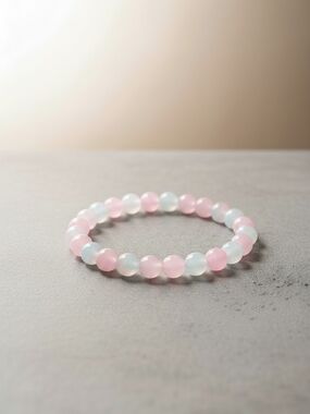 Delicate Pink & White Bead Stretch Bracelet for Women